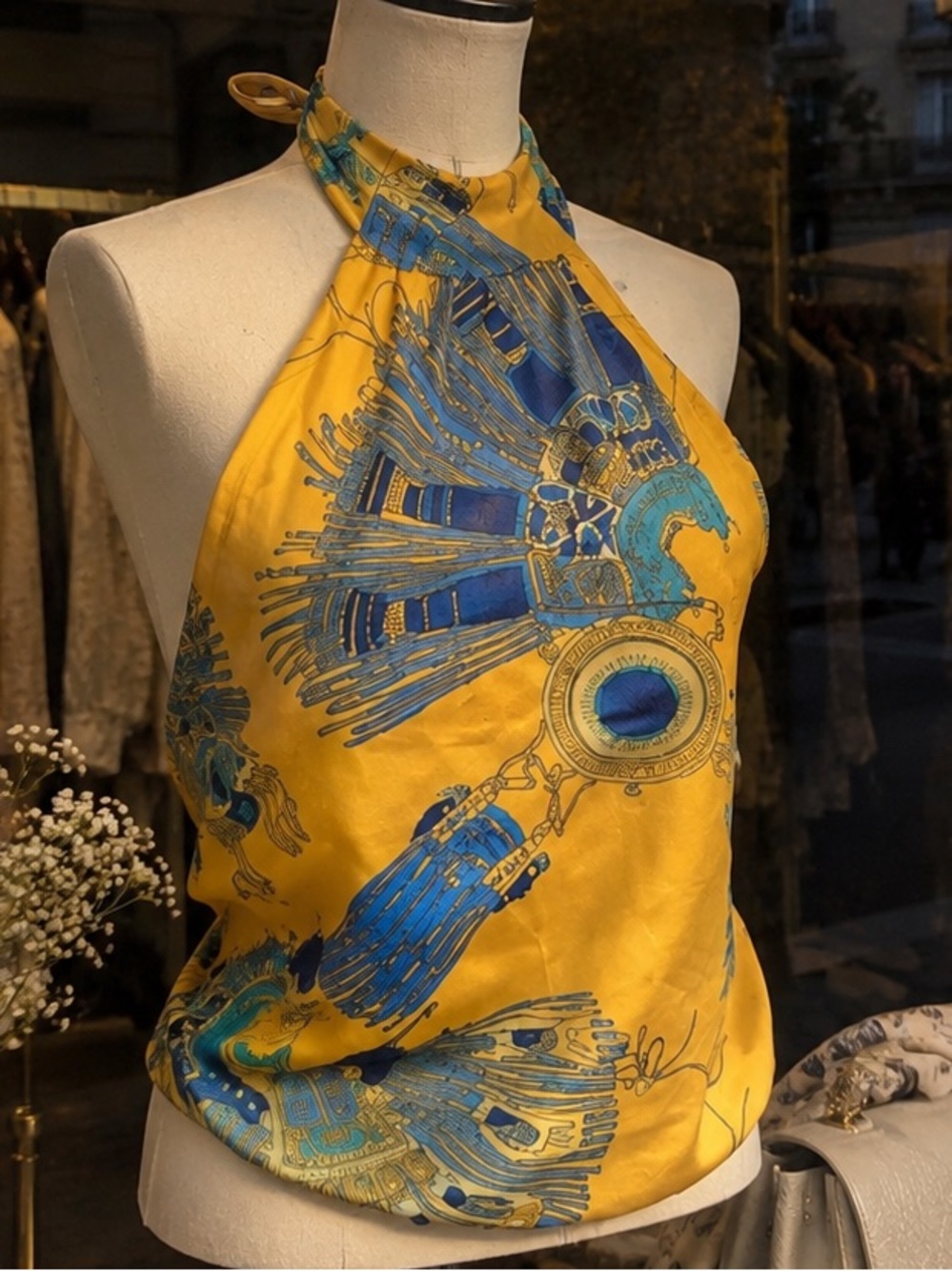 Vintage Zara Satin Abstract Print Halter Top XS